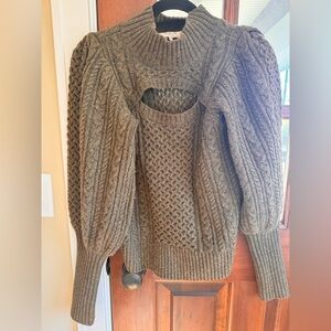 $365 Sea New York Juliette Cable Knit Cutout Sweater Olive Green Size XS